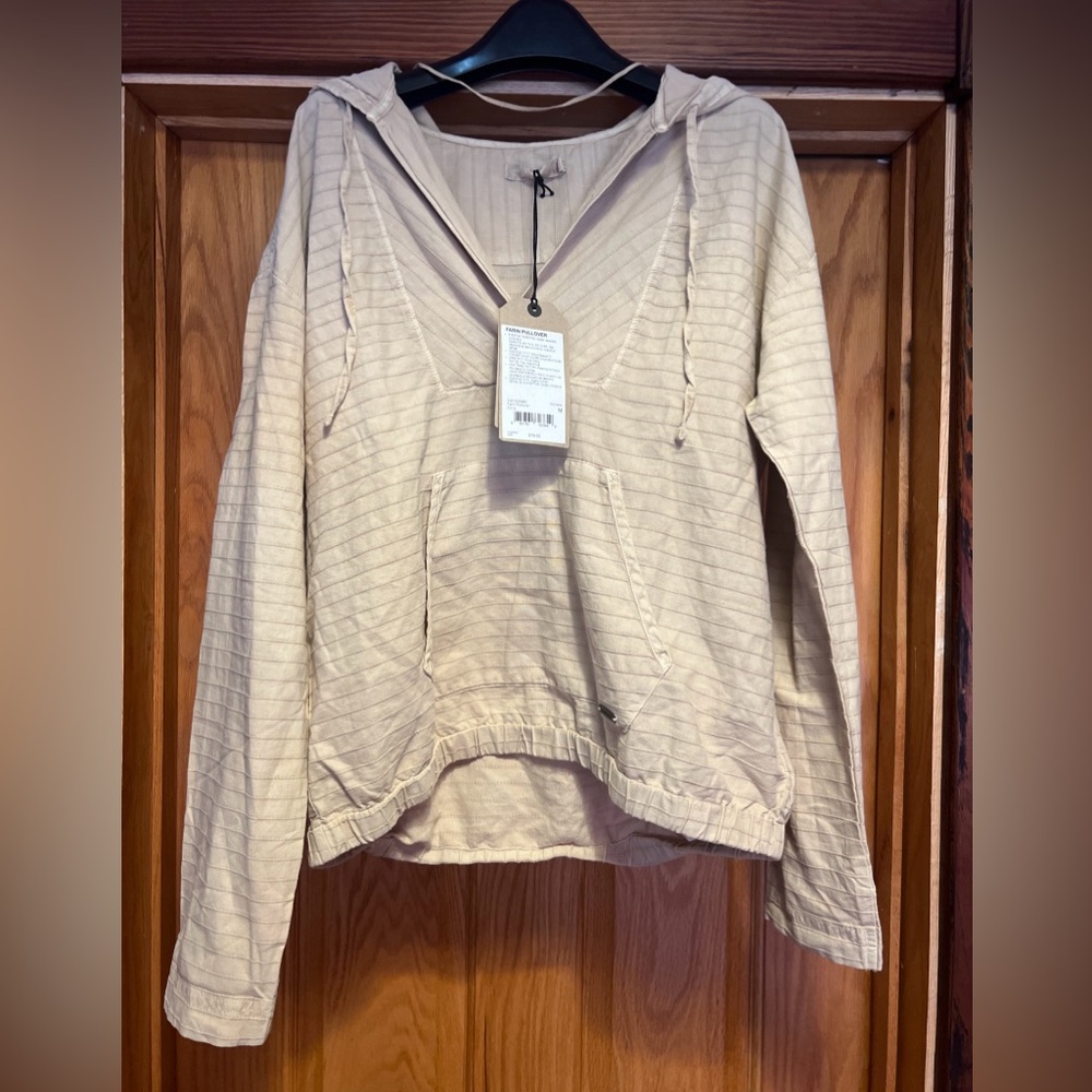 Prana Light Beige Striped Hooded Pullover